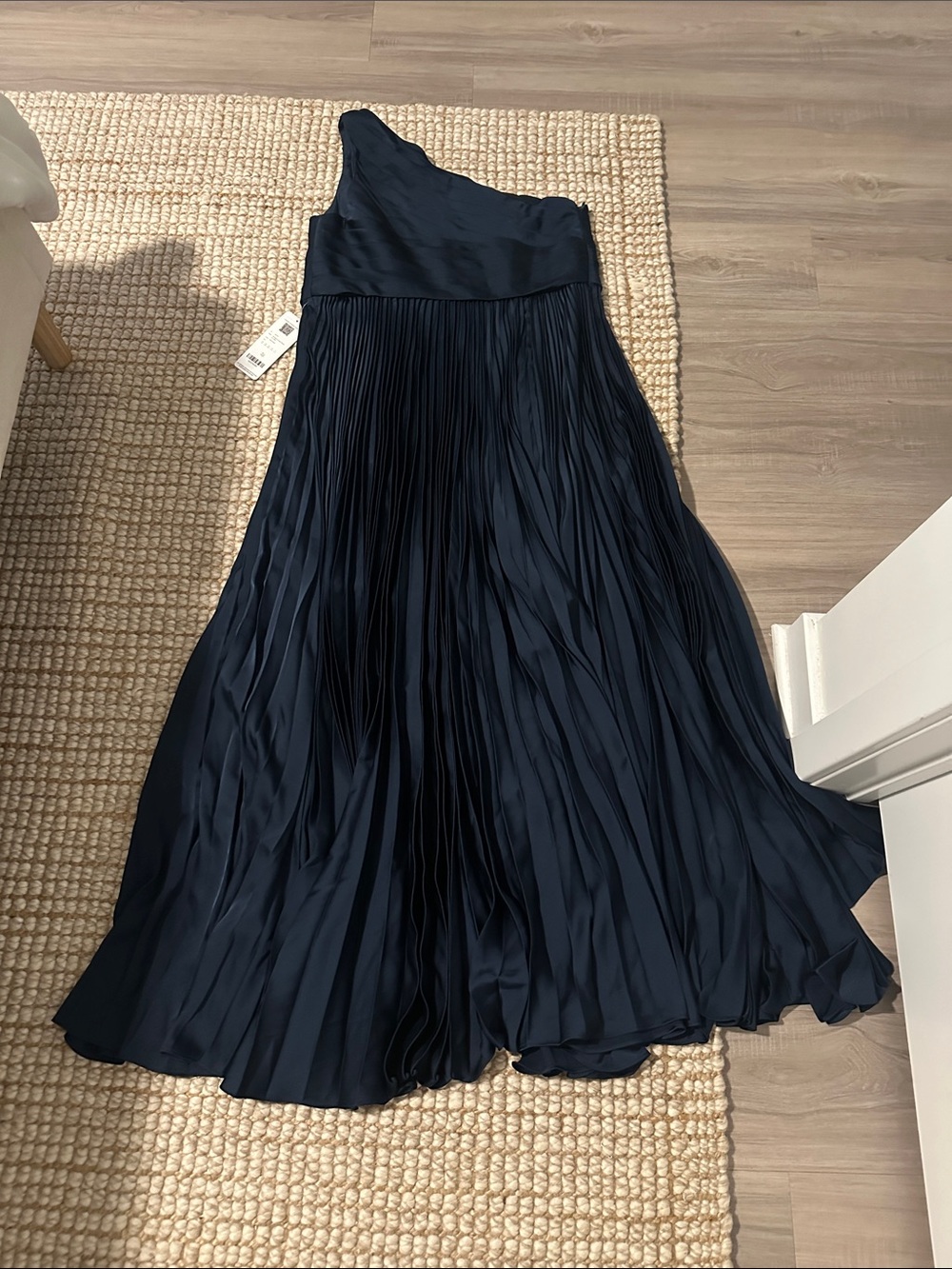 Azazie Navy One-Shoulder Pleated Maxi Skirt Dress
